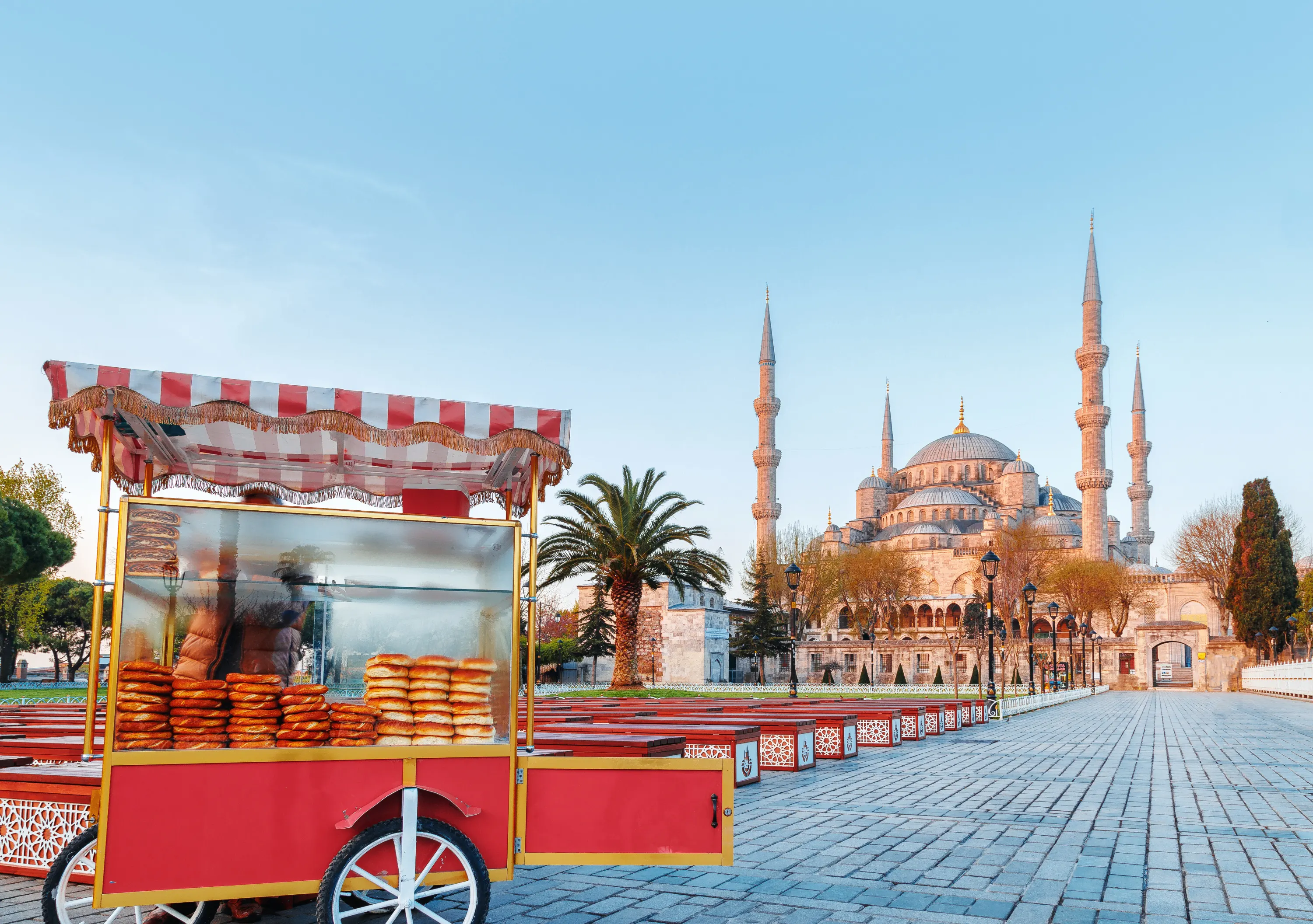 A traditional Istanbul street-food cart selling baked snacks