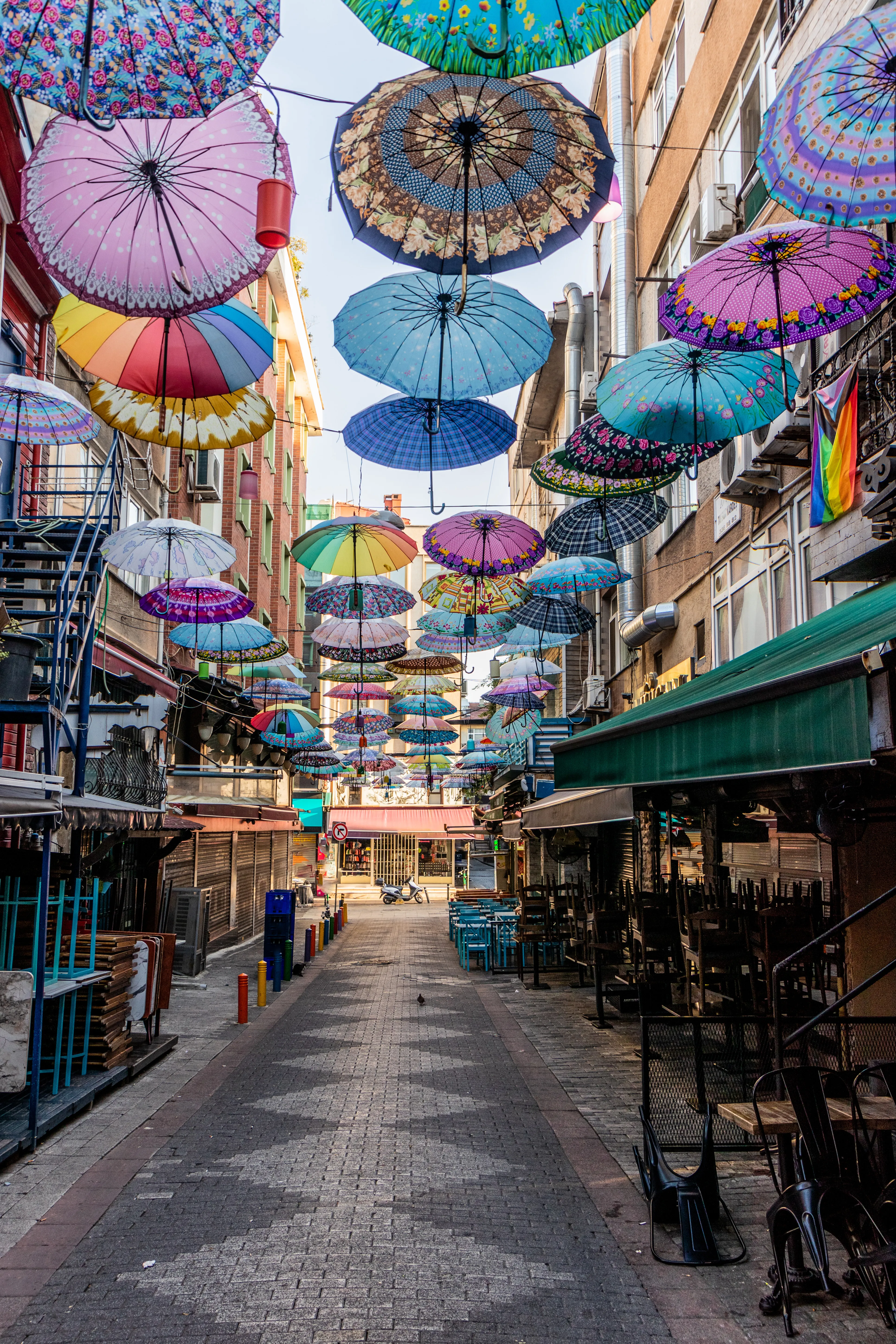 Colorful hanging umbrellas over Ziya Bey alley in Kadıköy, Istanbul