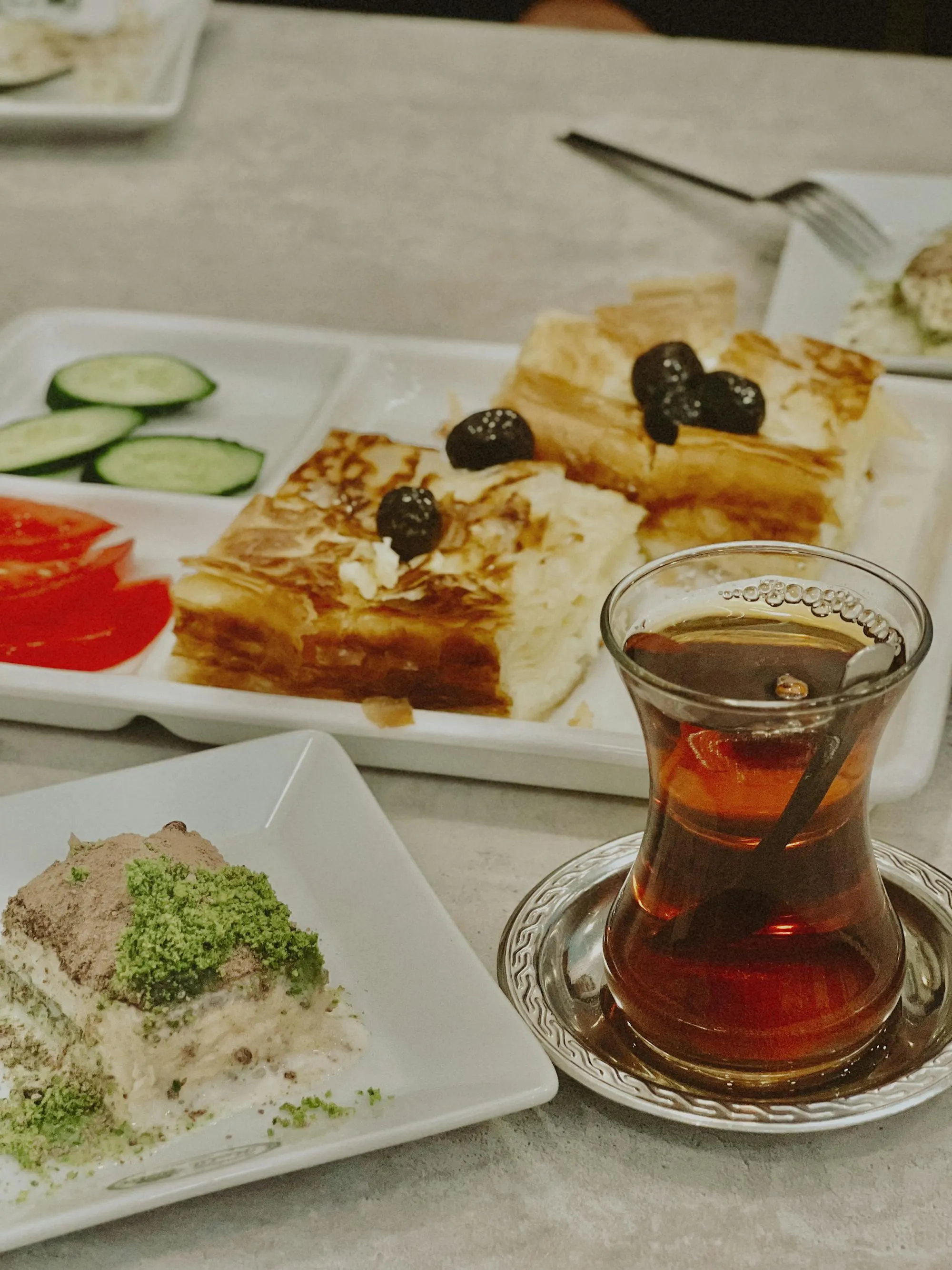 A plate of Turkish börek served for breakfast at a seaside café